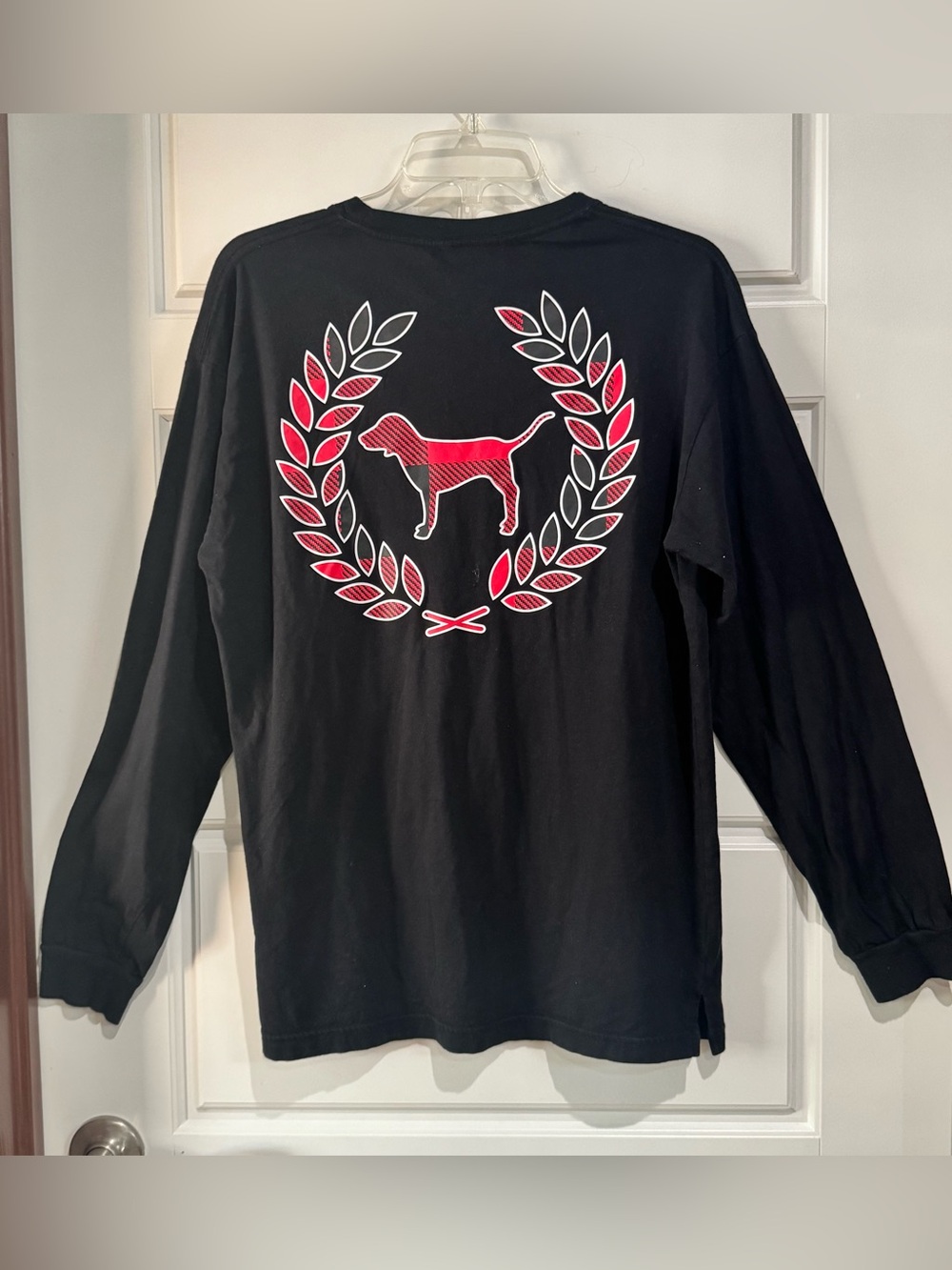 Victoria's Secret Black Long Sleeve Tee with Pink Dog Wreath